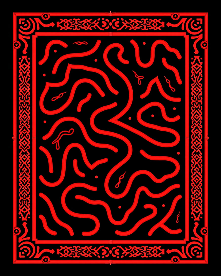 Crimson Tribal Labyrinth Border Rug