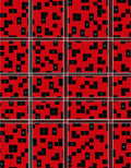 Red Black Geometric Glitch Squares Rug