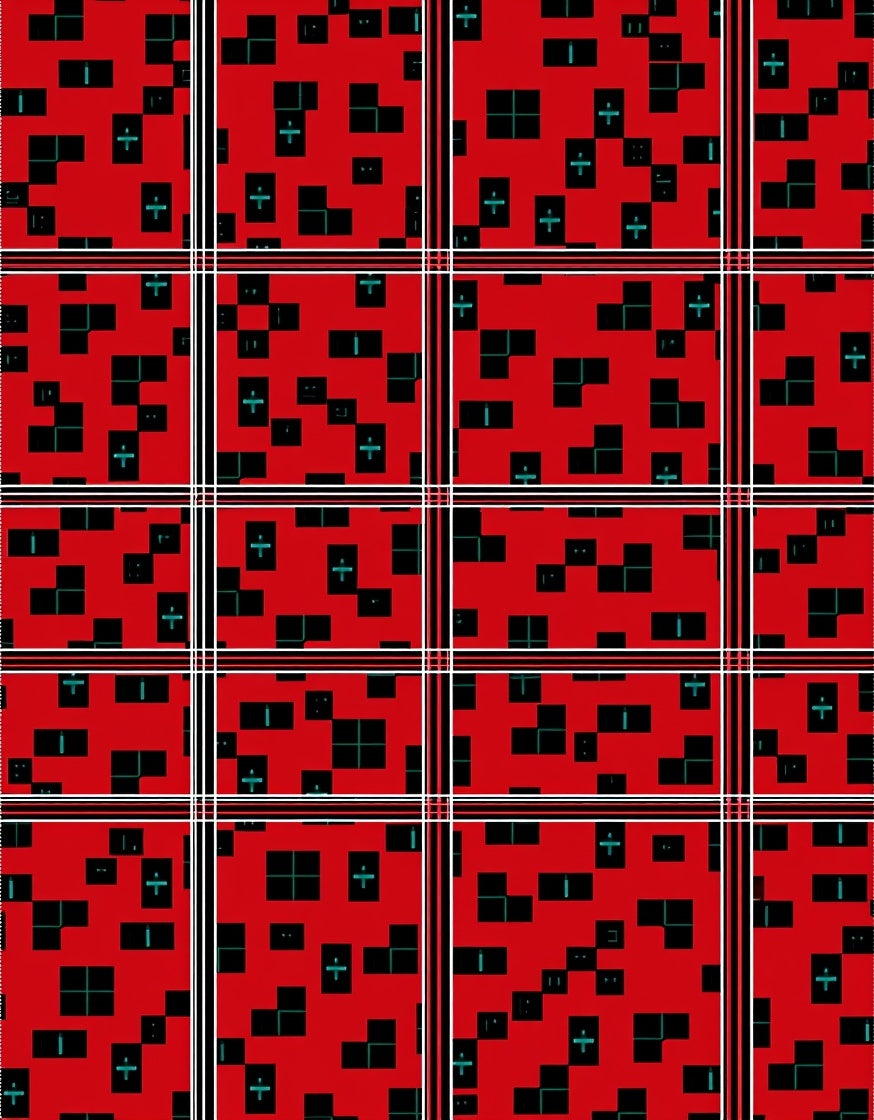 Red Black Geometric Glitch Squares Rug
