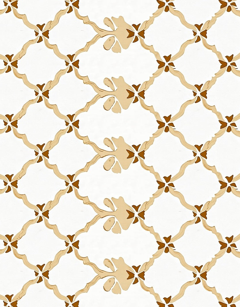 Tan Lattice Floral Arrangement Rug