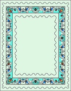 Aqua White Floral Border Rectangular Rug