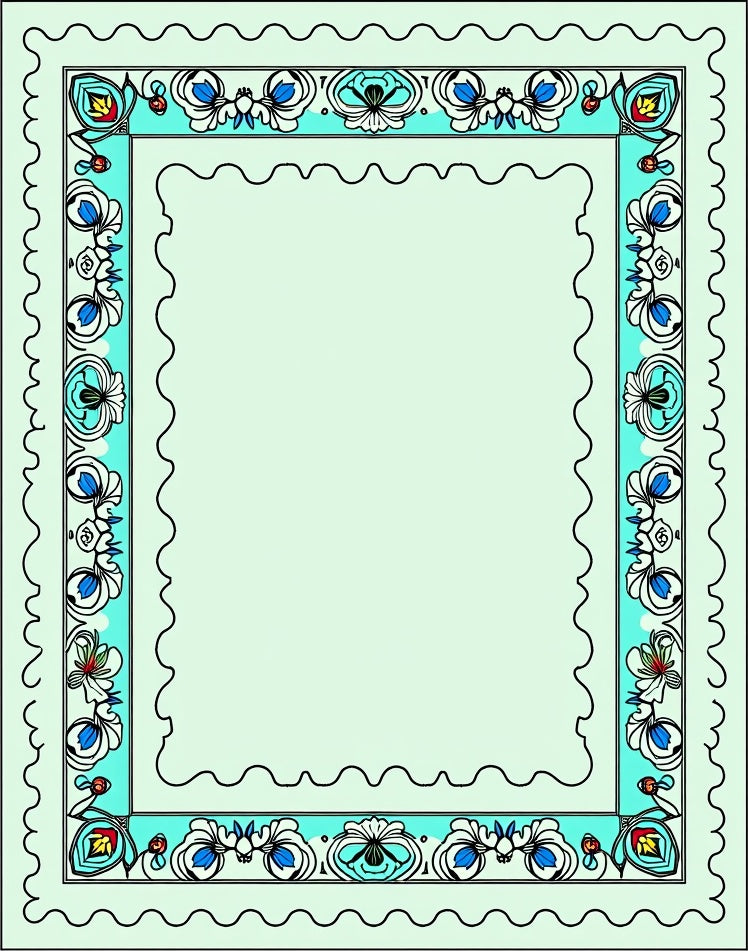 Aqua White Floral Border Rectangular Rug