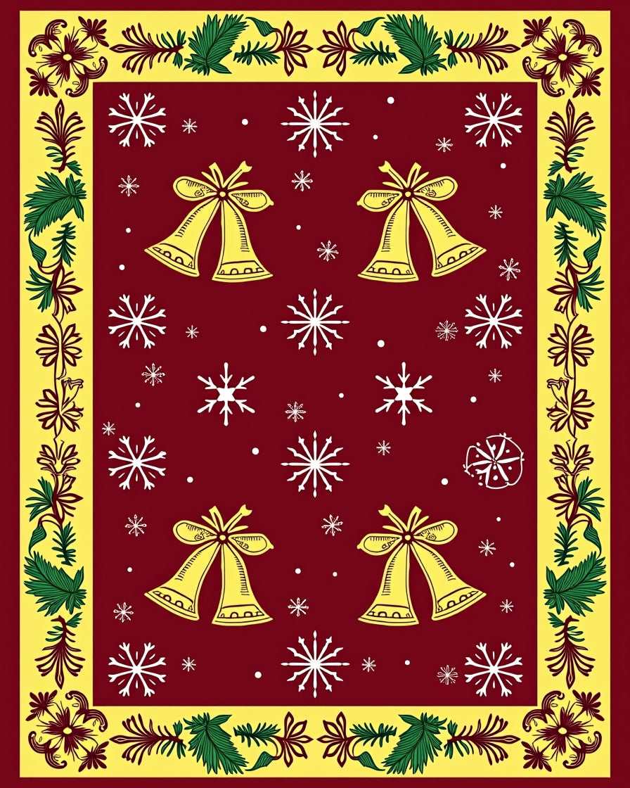 Crimson Gold Bell Snowflake Border Rug