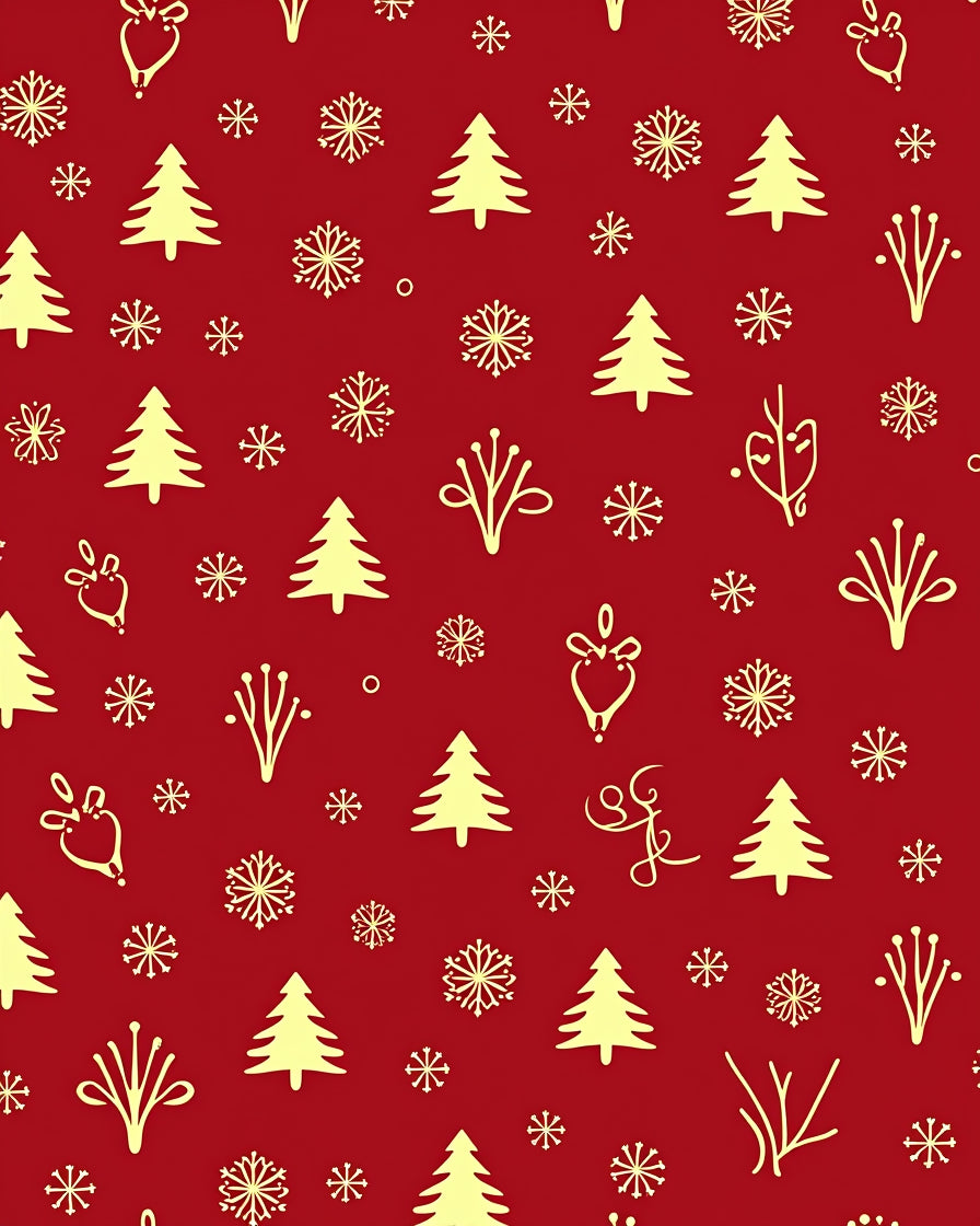 Festive Red Yellow Christmas Trees Snowflakes Rug