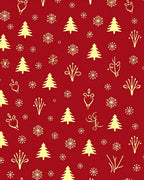 Festive Red Yellow Christmas Trees Snowflakes Rug