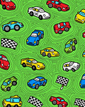Whimsical Racing Cars Green Swirls Rug