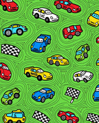 Whimsical Racing Cars Green Swirls Rug