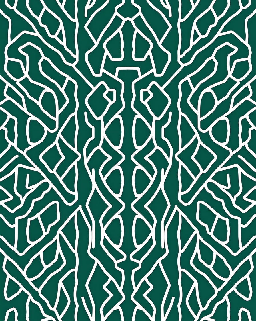 Deep Green Abstract Interlocking Lines Rug