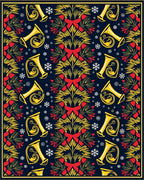 Festive Gold Trumpet Red Bow Snowflakes Rug