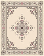 Elegant Cream Pink Floral Scroll Rug