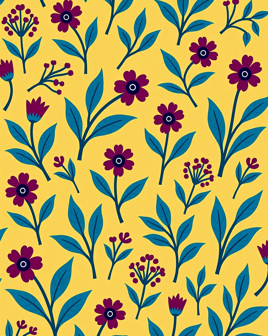 Deep Purple Floral Medallion Yellow Rug