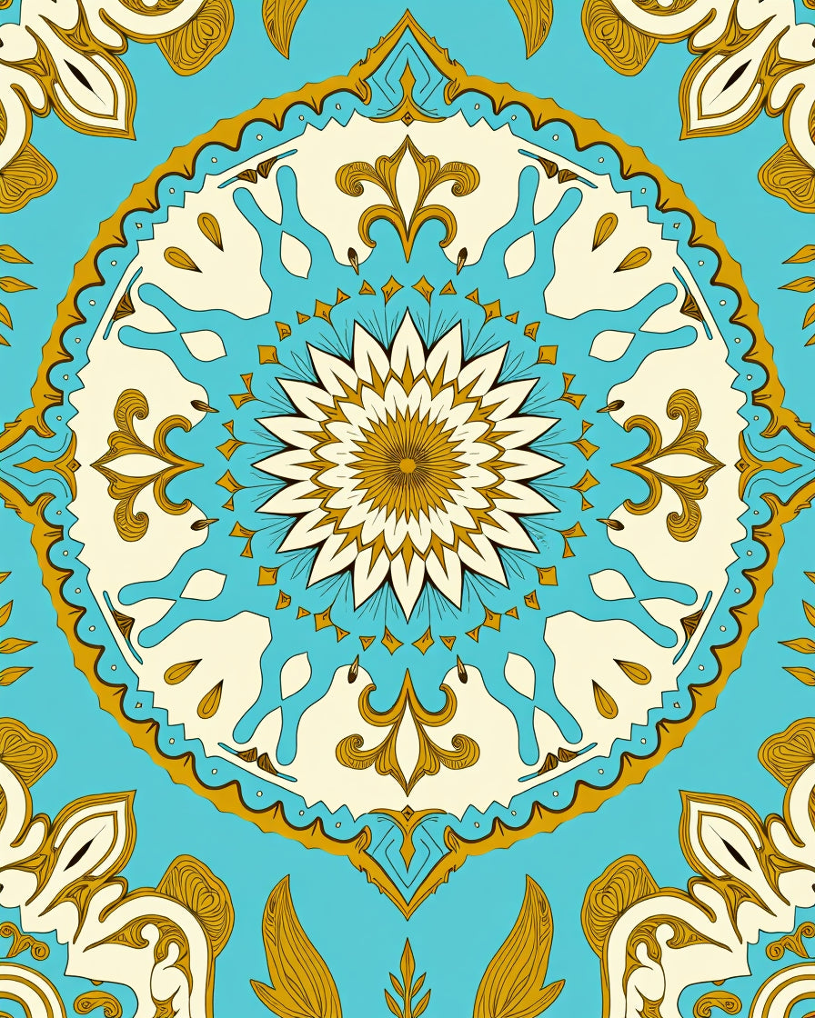 Gold Turquoise Floral Medallion Harmony Rug