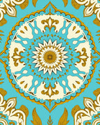 Gold Turquoise Floral Medallion Harmony Rug