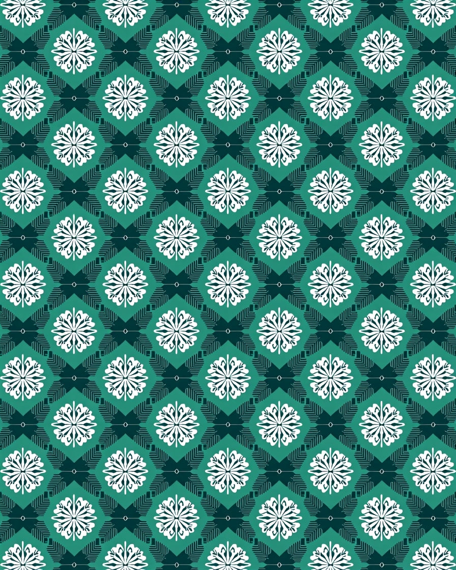 Emerald White Floral Diamond Geometric Rug