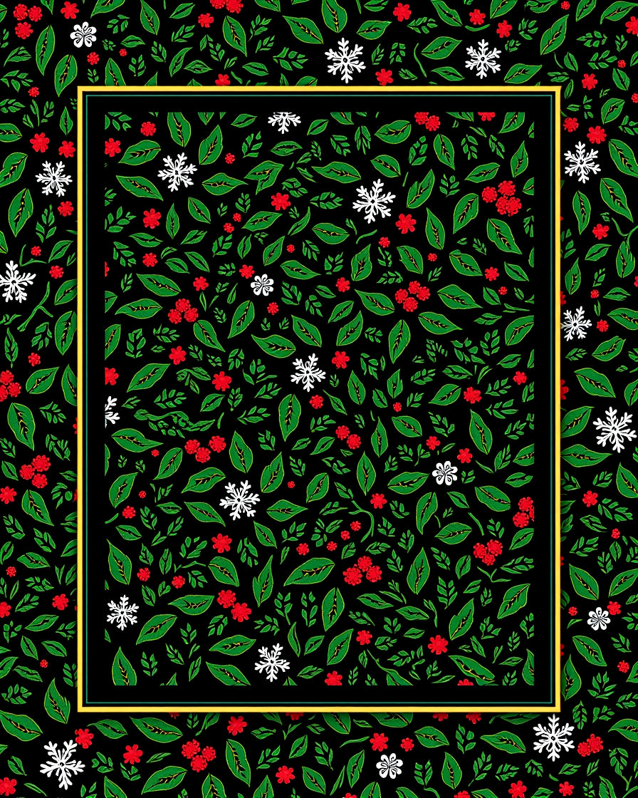 Festive Red White Green Floral Snowflakes Rug
