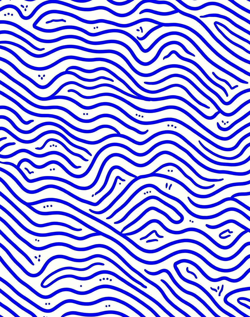 Deep Blue Wavy Organic Lines Rug