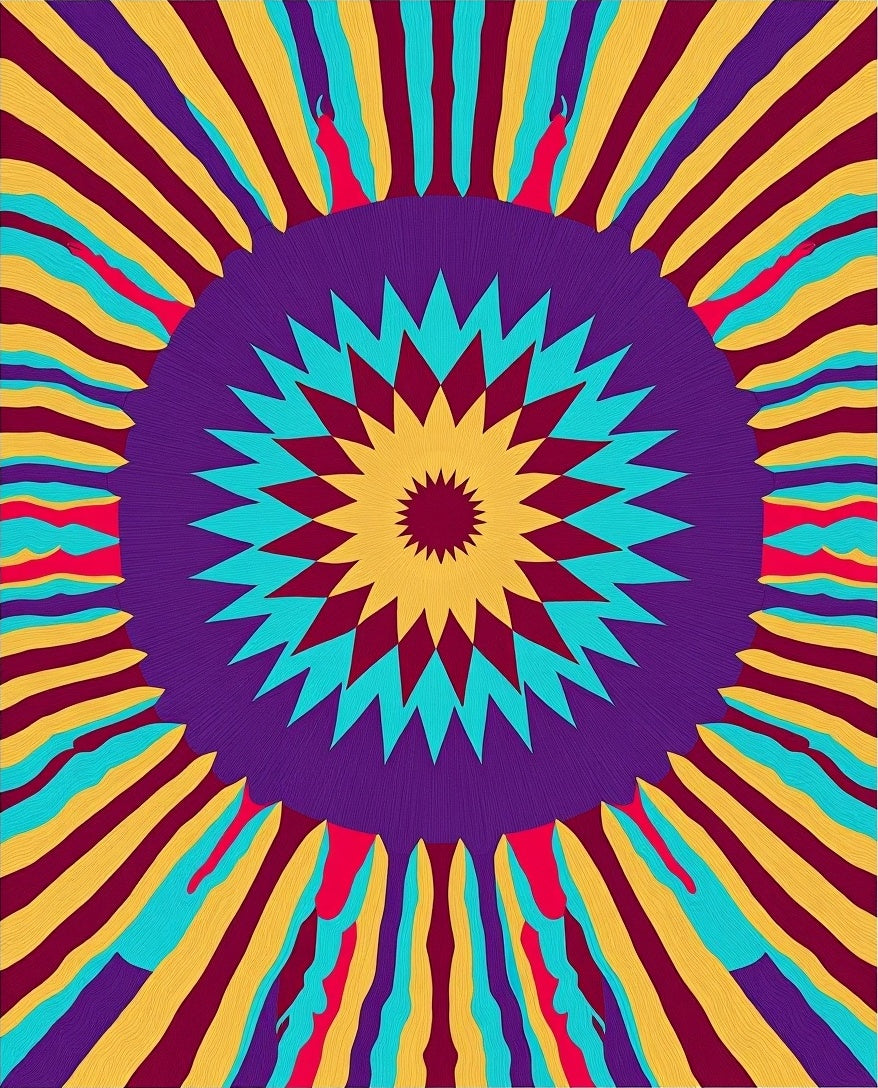 Vibrant Psychedelic Sunburst Medallion Rug