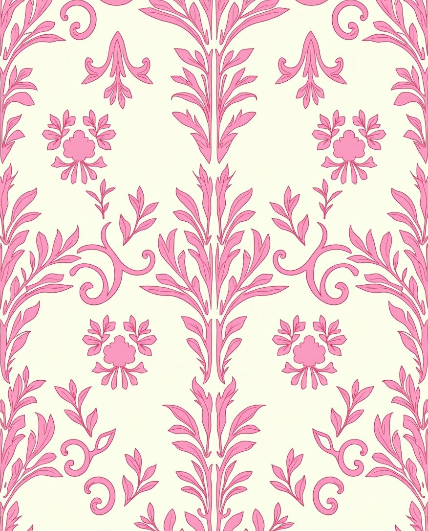 Sweet Pink Floral Damask Oval Rug