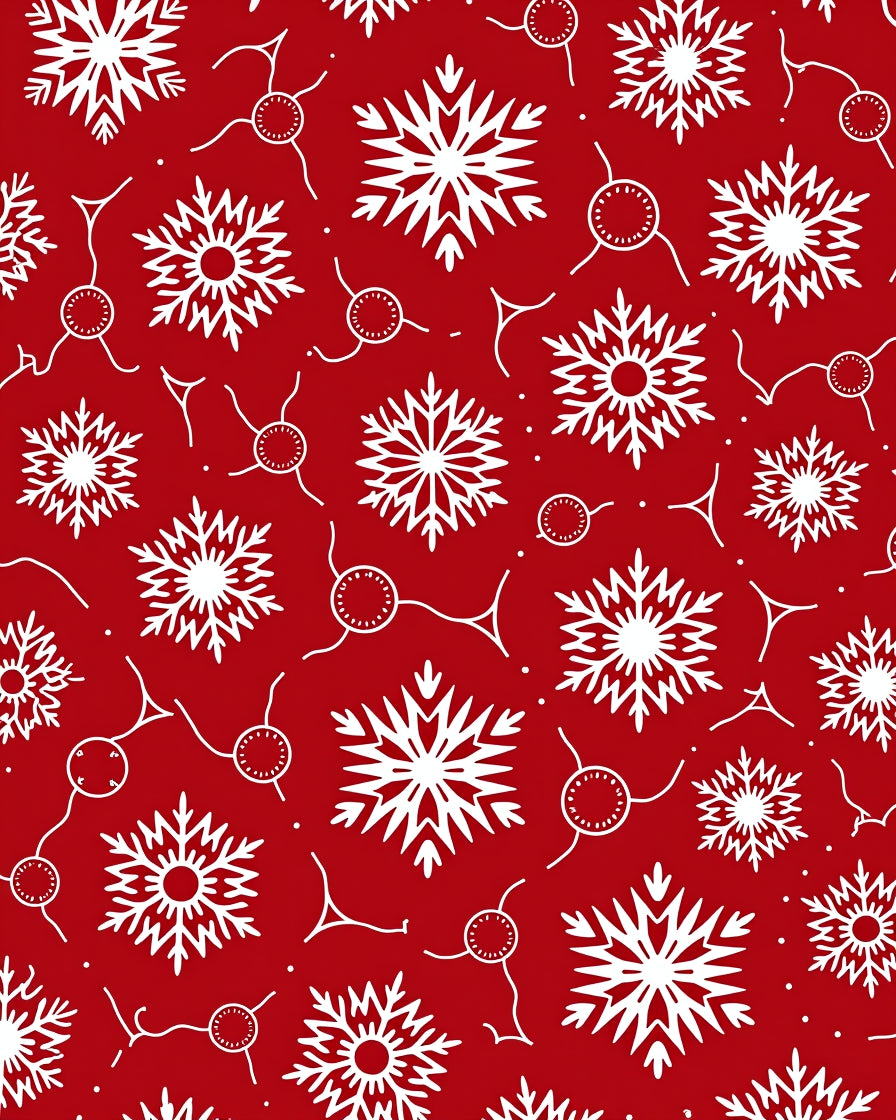 Crimson White Snowflakes Scattered Repeating Rug
