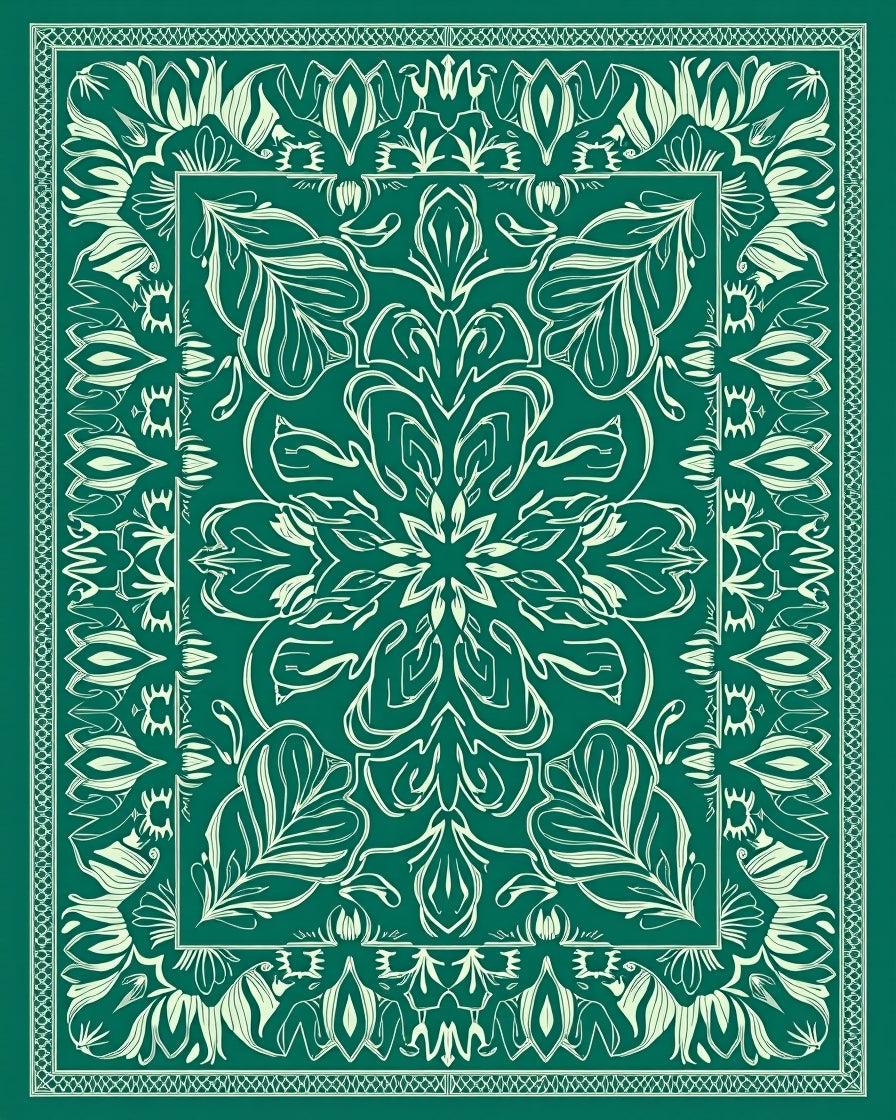 Emerald Green Floral Medallion Rug