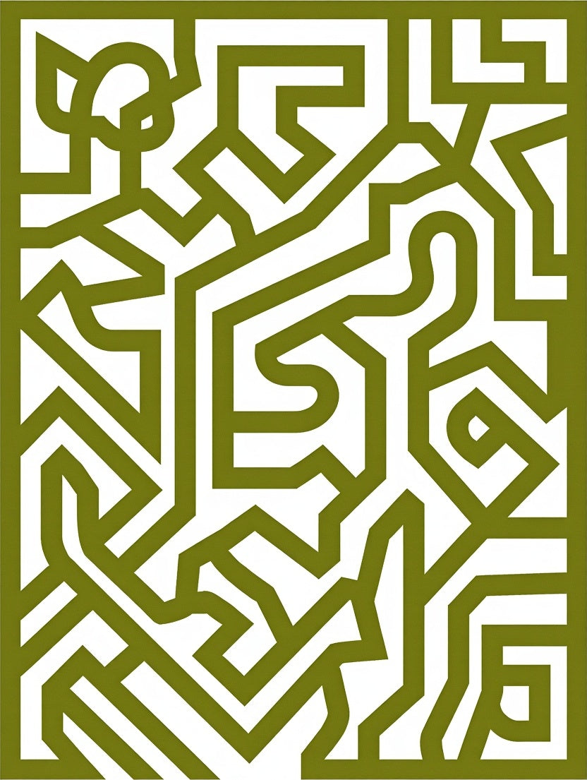 Olive Green Abstract Interlocking Maze Rug