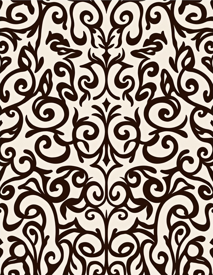 Dark Brown Colonial Scrollwork Ivory Rug