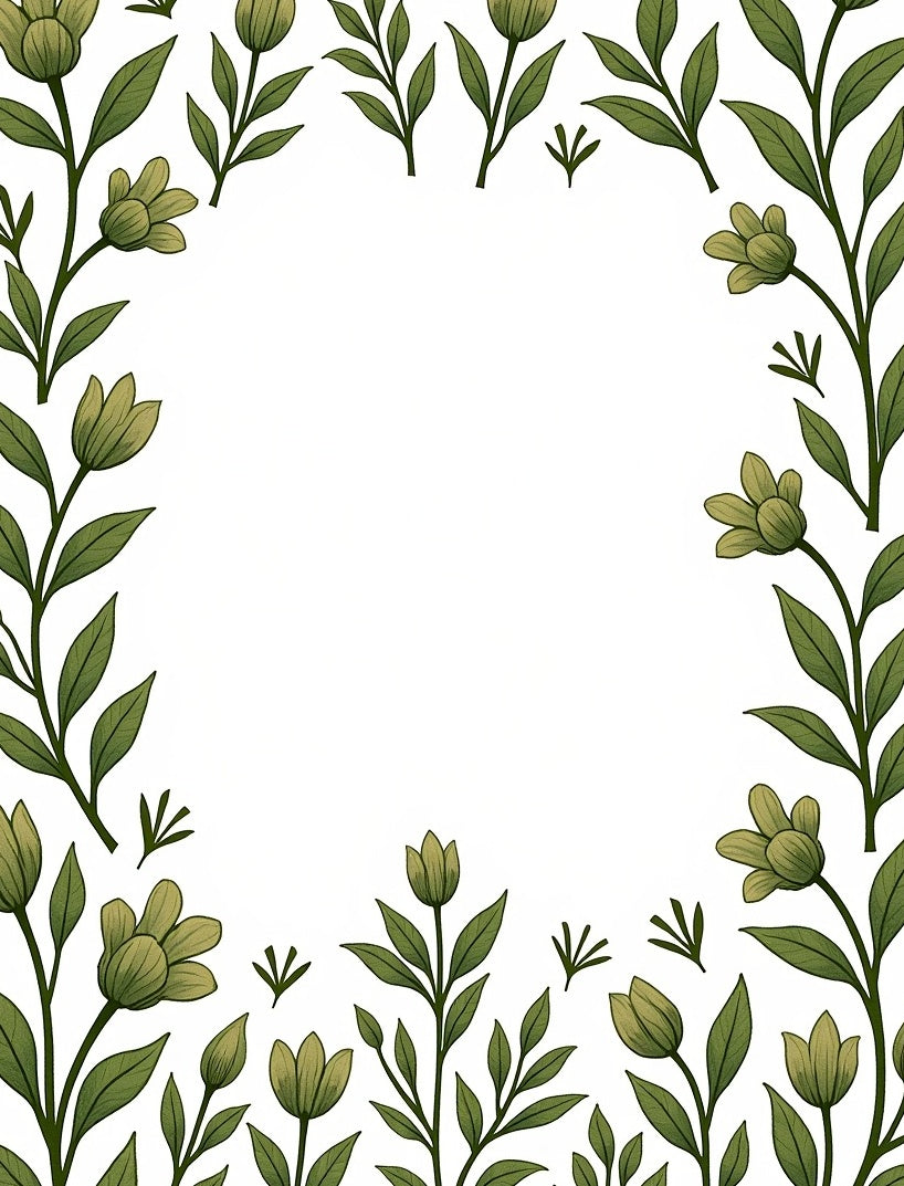 Green Floral Vine Border Rug