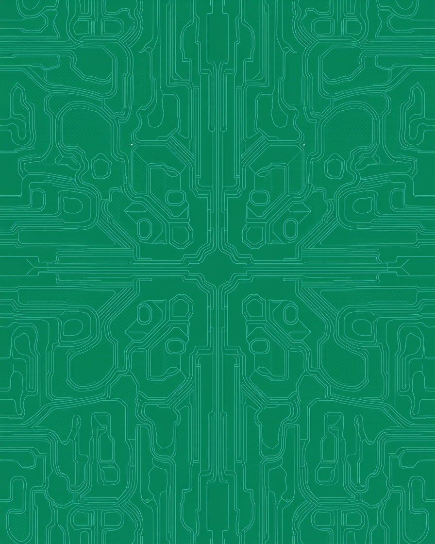 Emerald Green Tech Circuit Pathway Rug