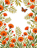 Orange Daisy Butterfly Garden Scene Rug