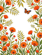 Orange Daisy Butterfly Garden Scene Rug