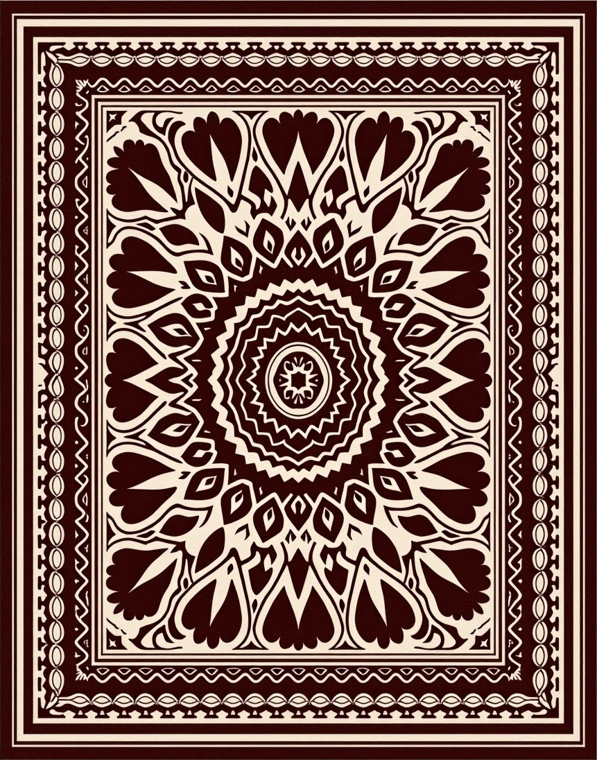 Deep Burgundy Floral Medallion Rug