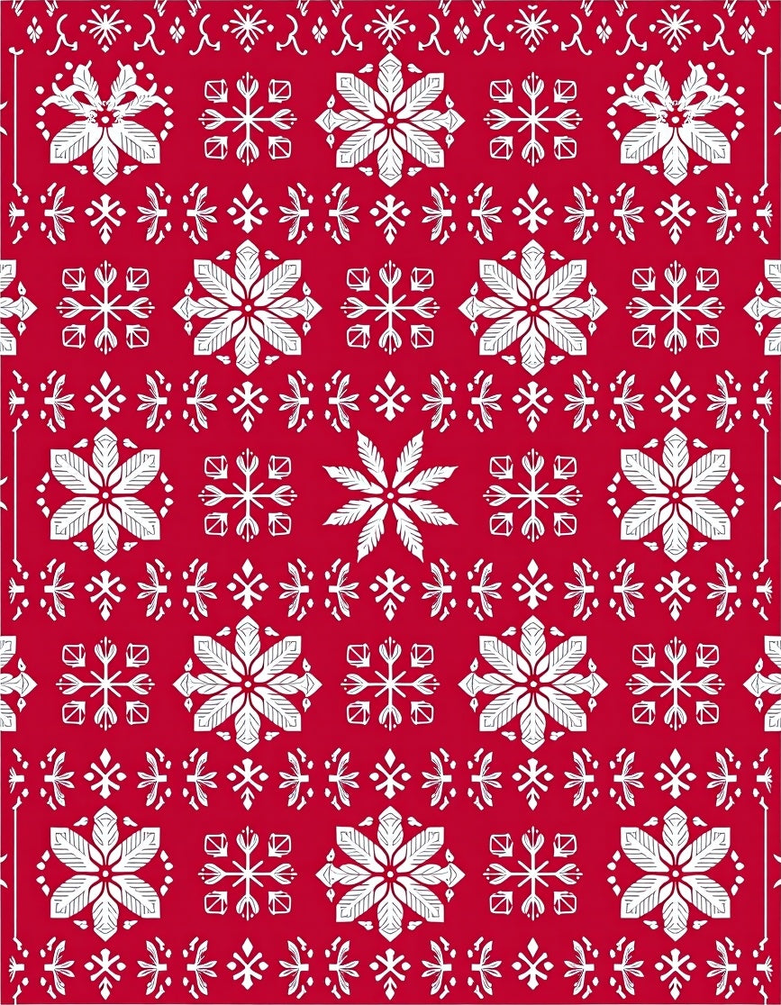 Crimson White Snowflake Blanket Stitch Rug