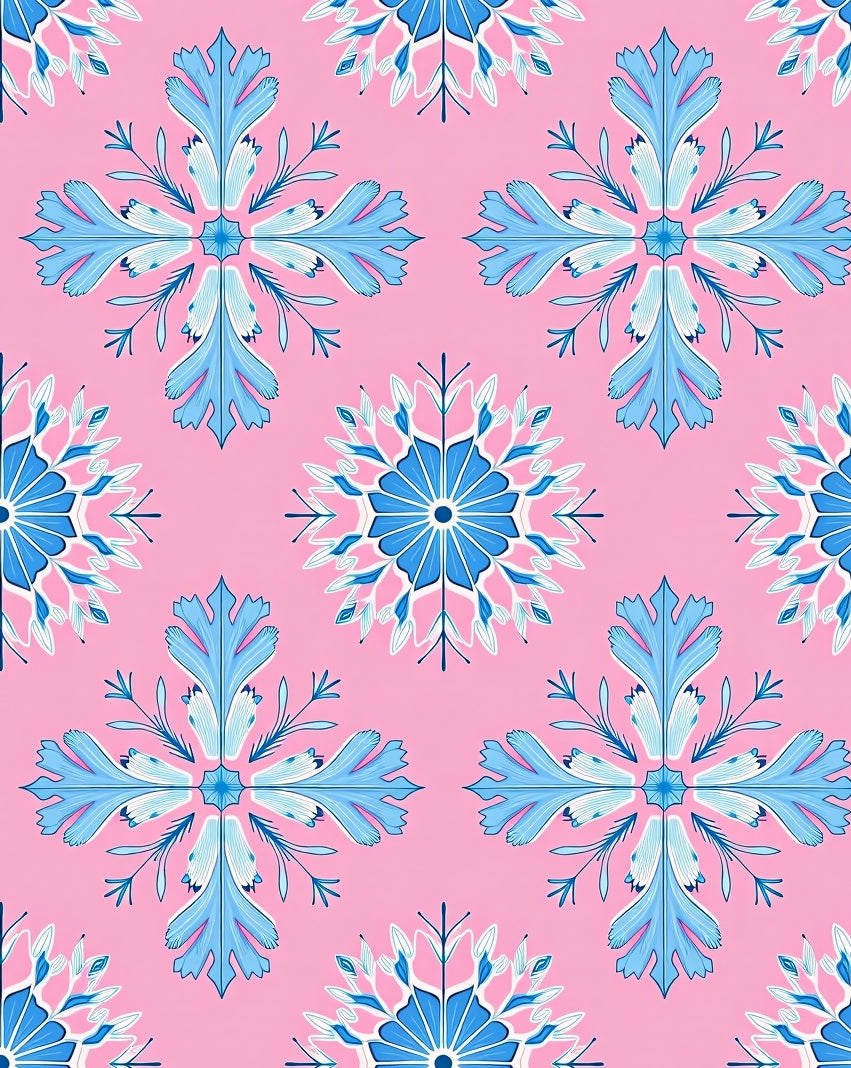 Pink Blue Floral Medallion Rug