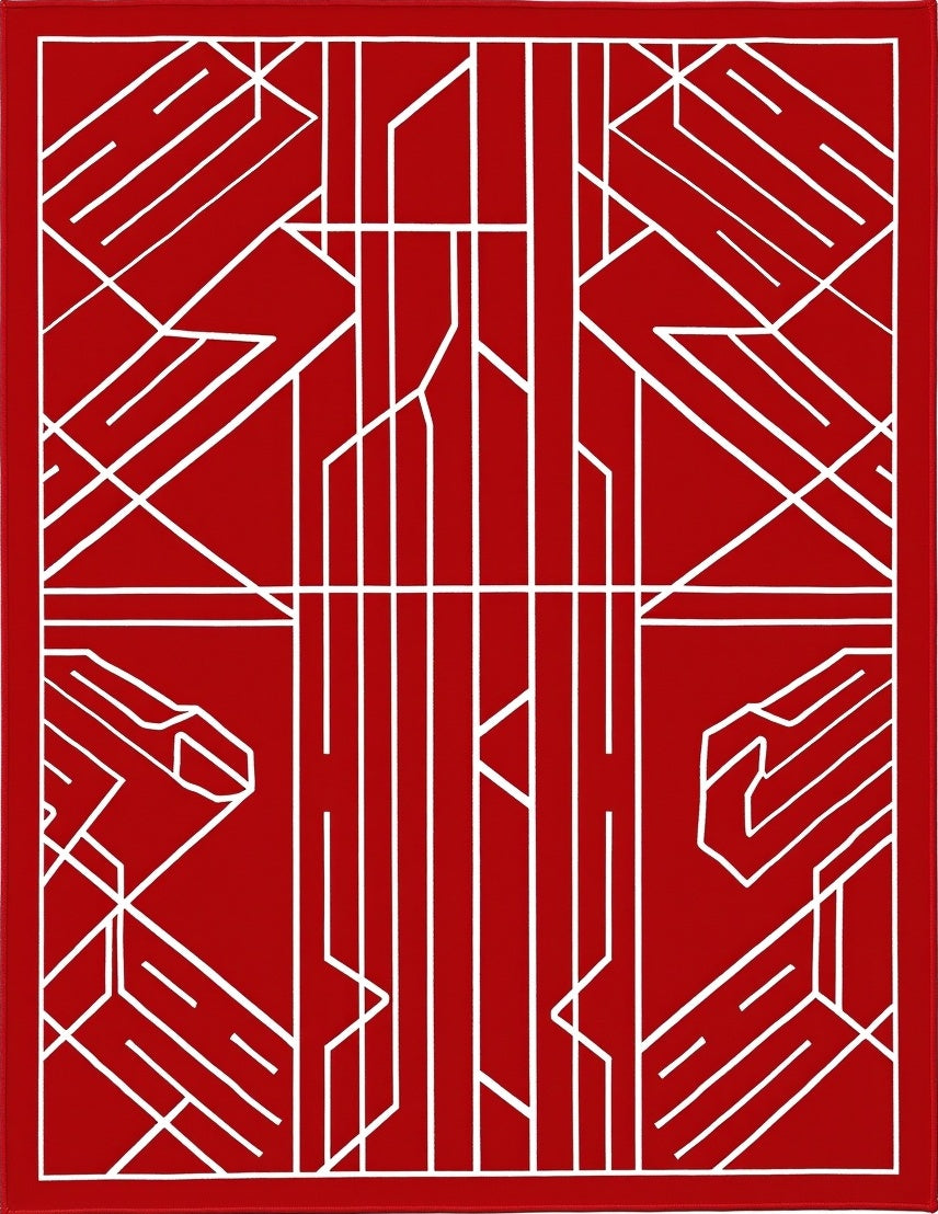 Crimson White Geometric Art Deco Rug