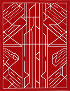Crimson White Geometric Art Deco Rug