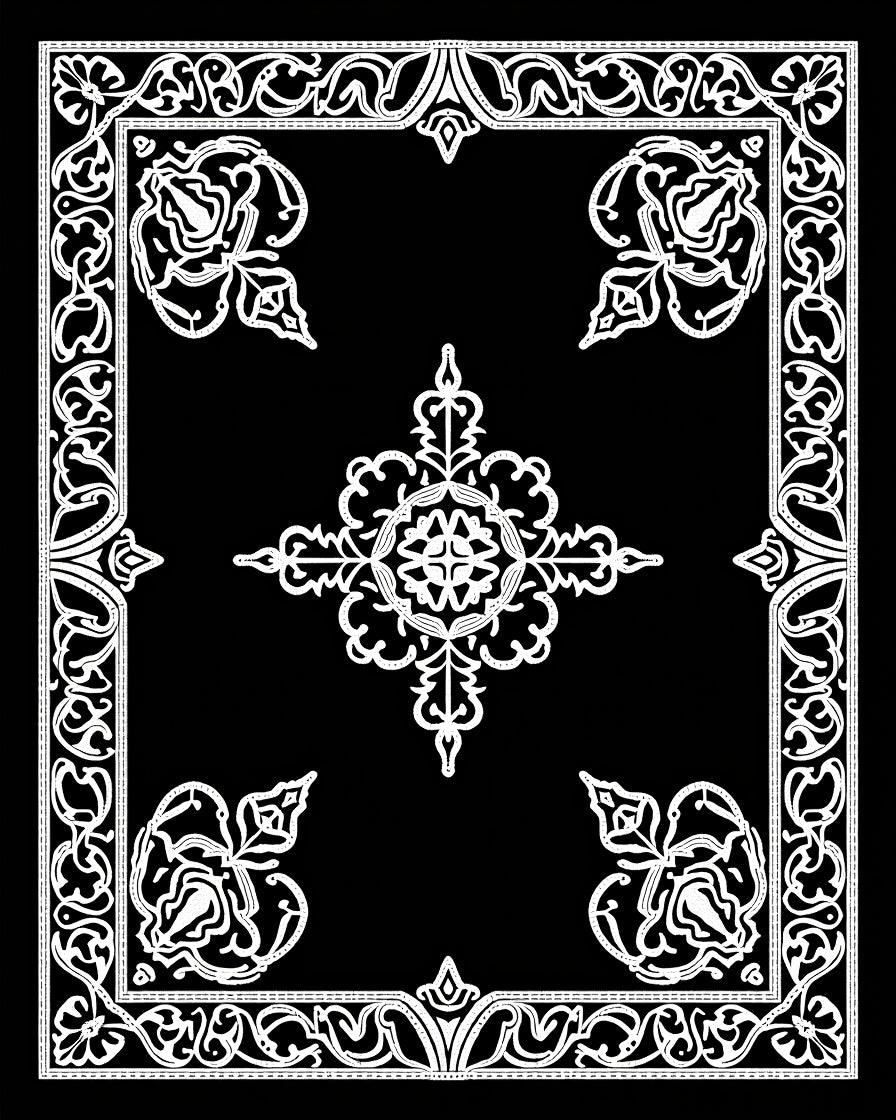 White Floral Scroll Border Medallion Rug