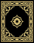 Golden Floral Medallion Black Background Rug