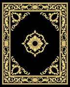Golden Floral Medallion Black Background Rug