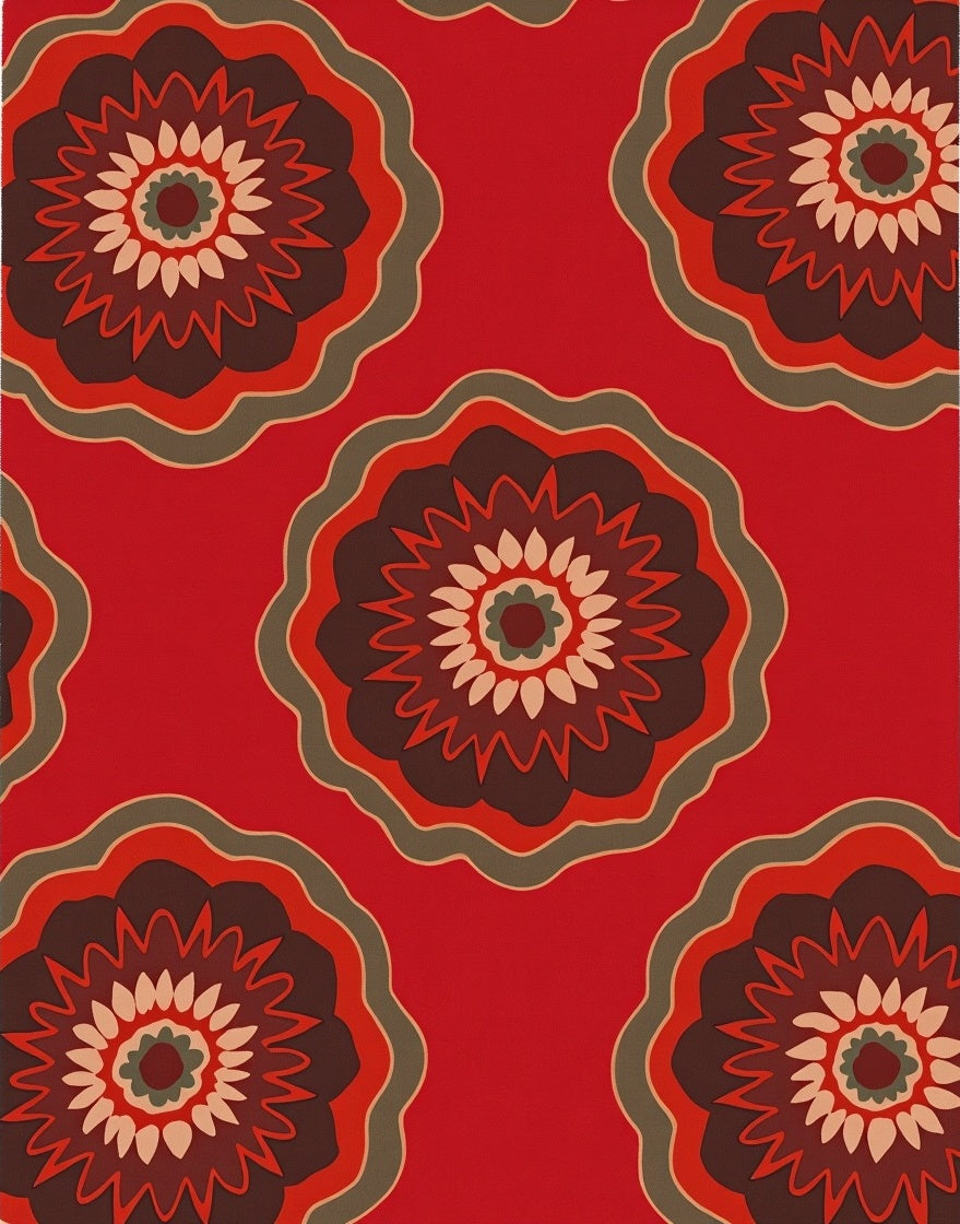 Red Floral Medallion Sunburst Arrangement Rug