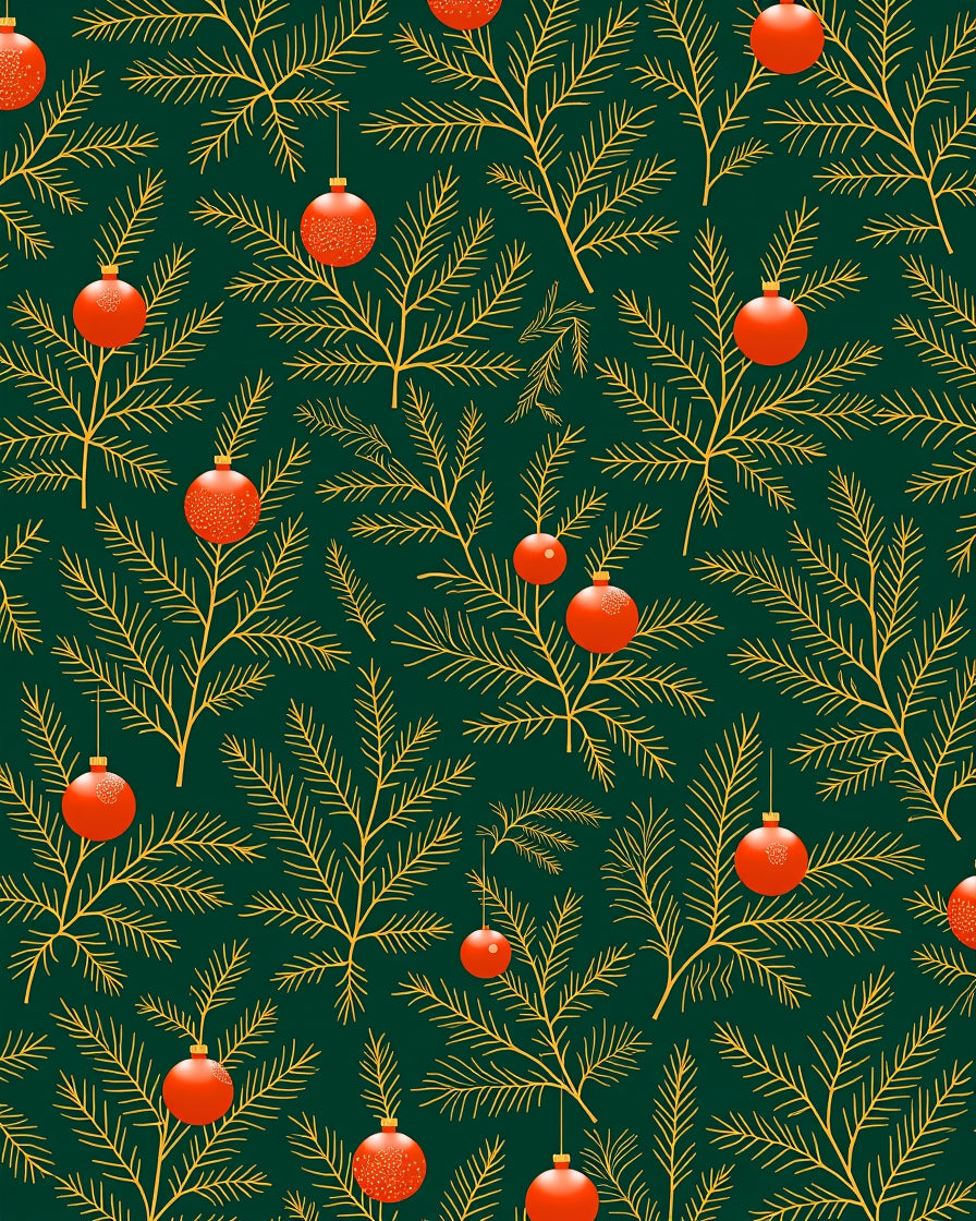 Green Pine Garland Red Ornament Rug