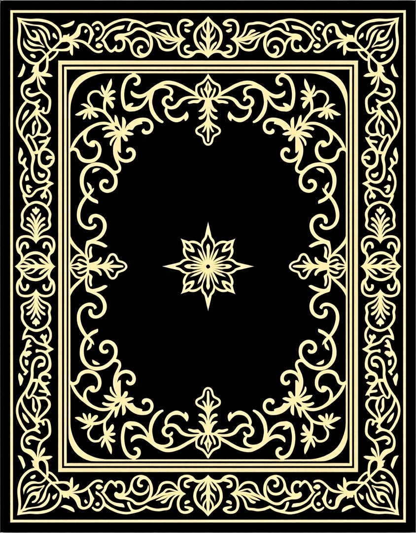 Ornate Golden Floral Frame Medallion Rug