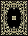 Ornate Golden Floral Frame Medallion Rug