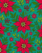 Vibrant Red Poinsettia Teal Floral Rug