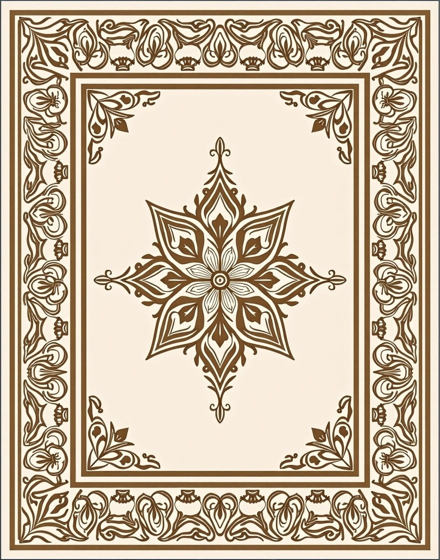 Brown Floral Medallion Border Rug