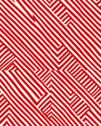 Bold Red Linear Intersecting Maze Rug