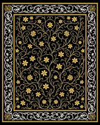 Elaborate Black Golden Floral Vine Rug