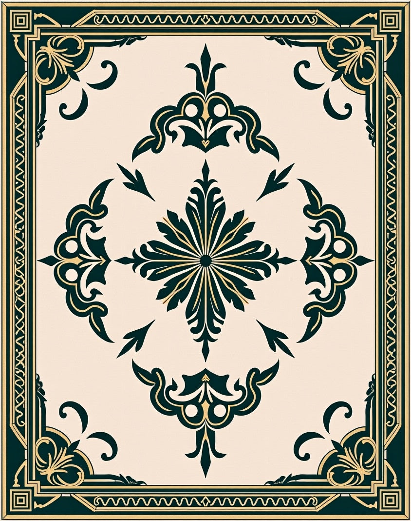 Elaborate Dark Green Cream Medallion Area Rug