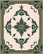 Elaborate Dark Green Cream Medallion Area Rug