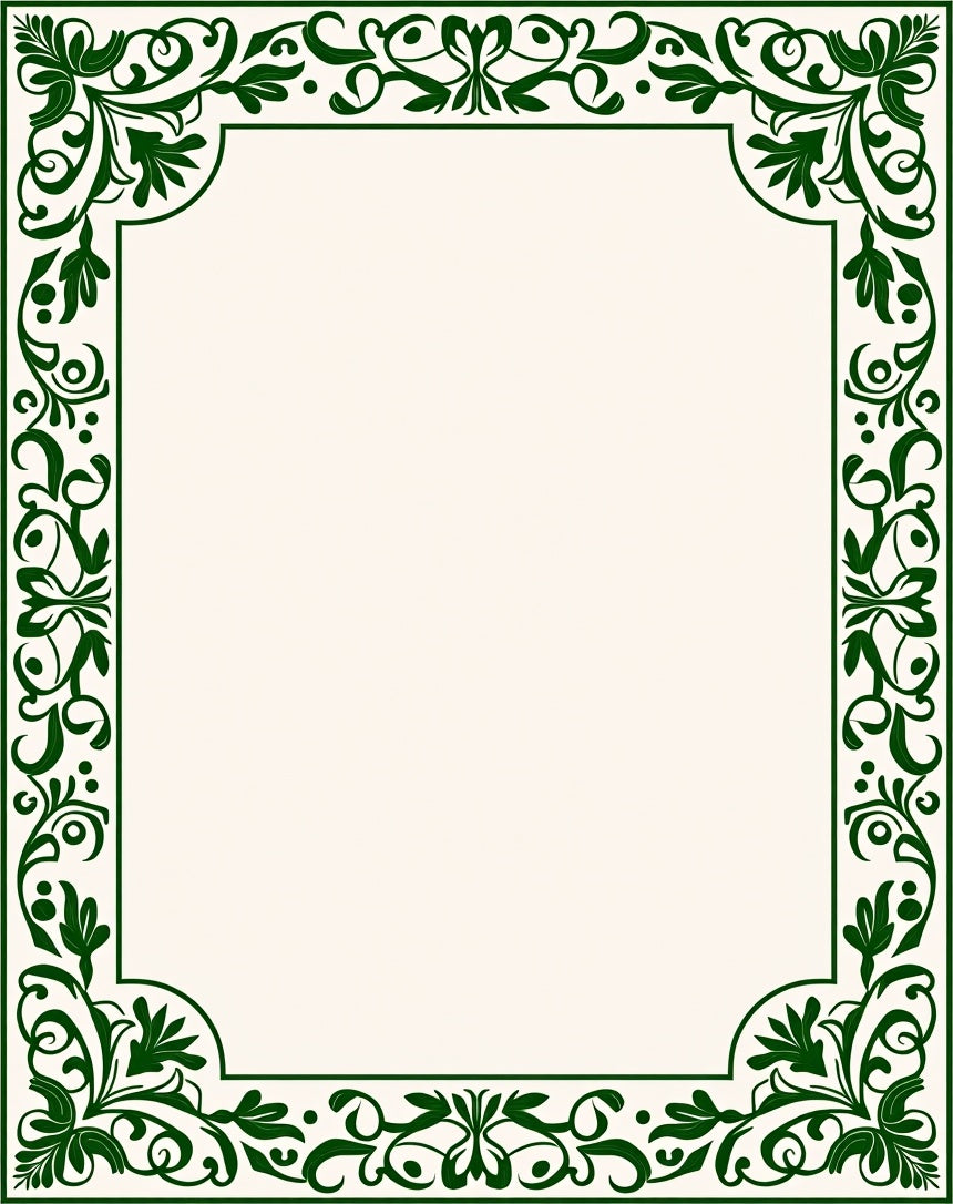 Green Floral Vine Scroll Border Rug