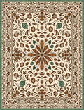 Cream Brown Floral Scroll Border Rug